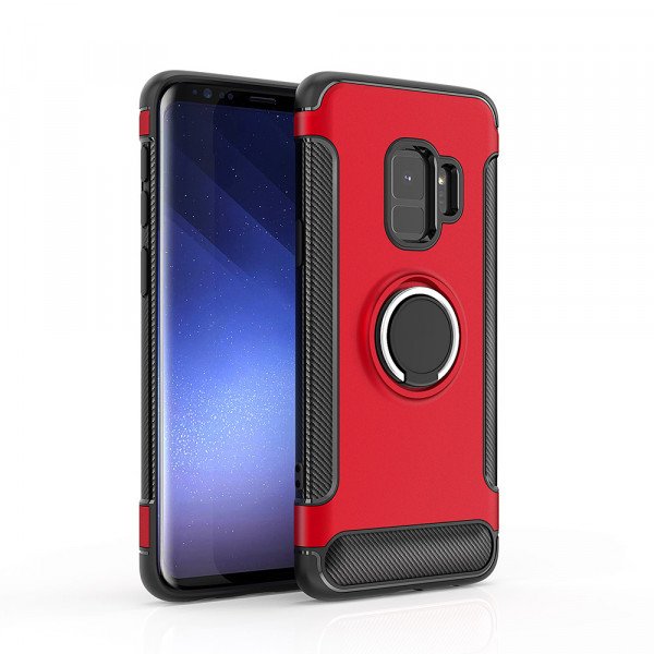 Wholesale Galaxy S9 360 Rotating Ring Stand Hybrid Case with Metal Plate (Red)